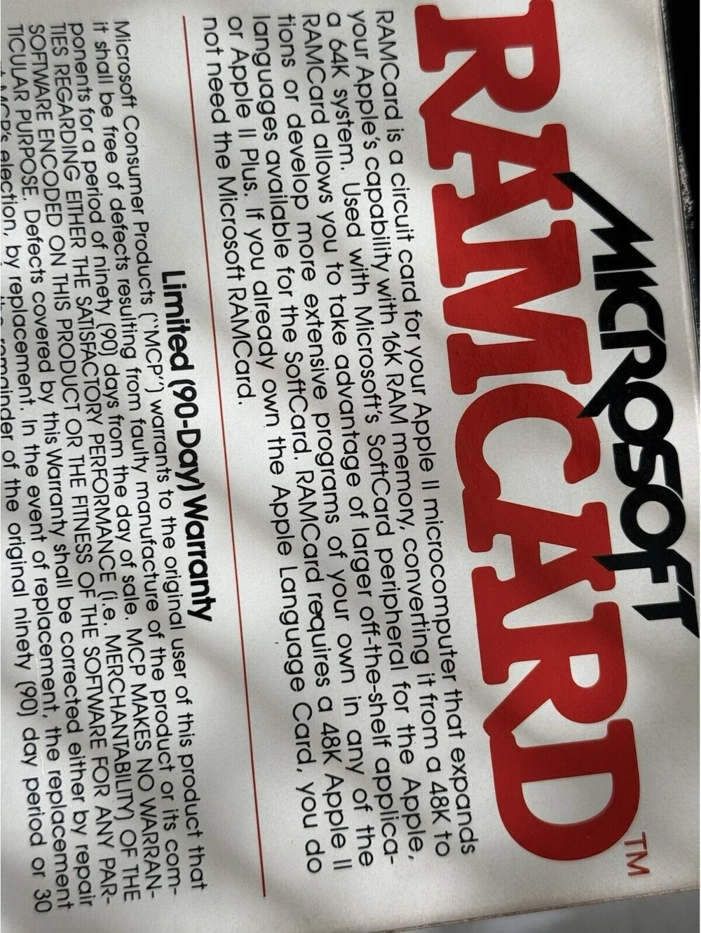 Vintage Microsoft Ramcard with manual from 1980 With Box ( Untested)